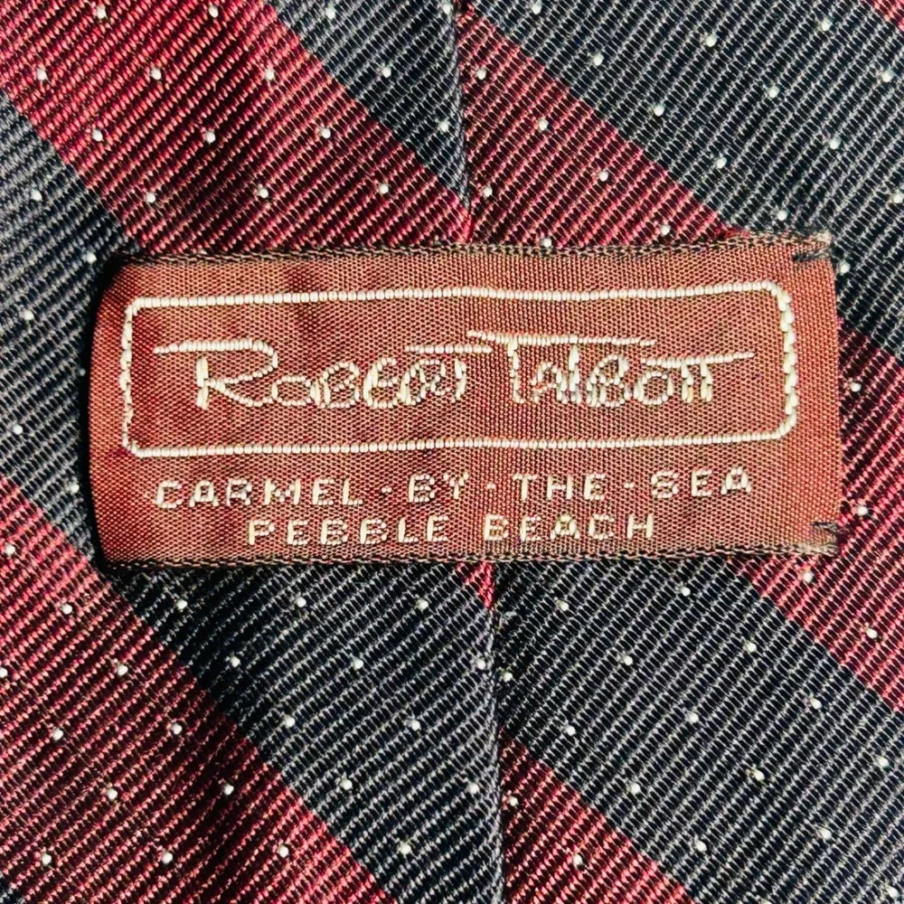 Robert Talbott Necktie Mens Burgundy Navy Striped Silk Woven in England 3